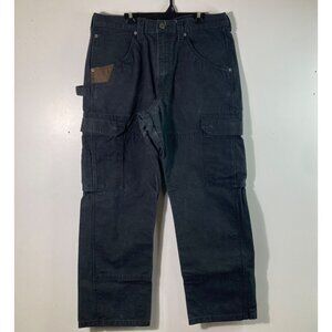 Mens Wrangler Workwear Heavy Canvas Cotton Pants Black 34 x 30 Double Knee Cargo